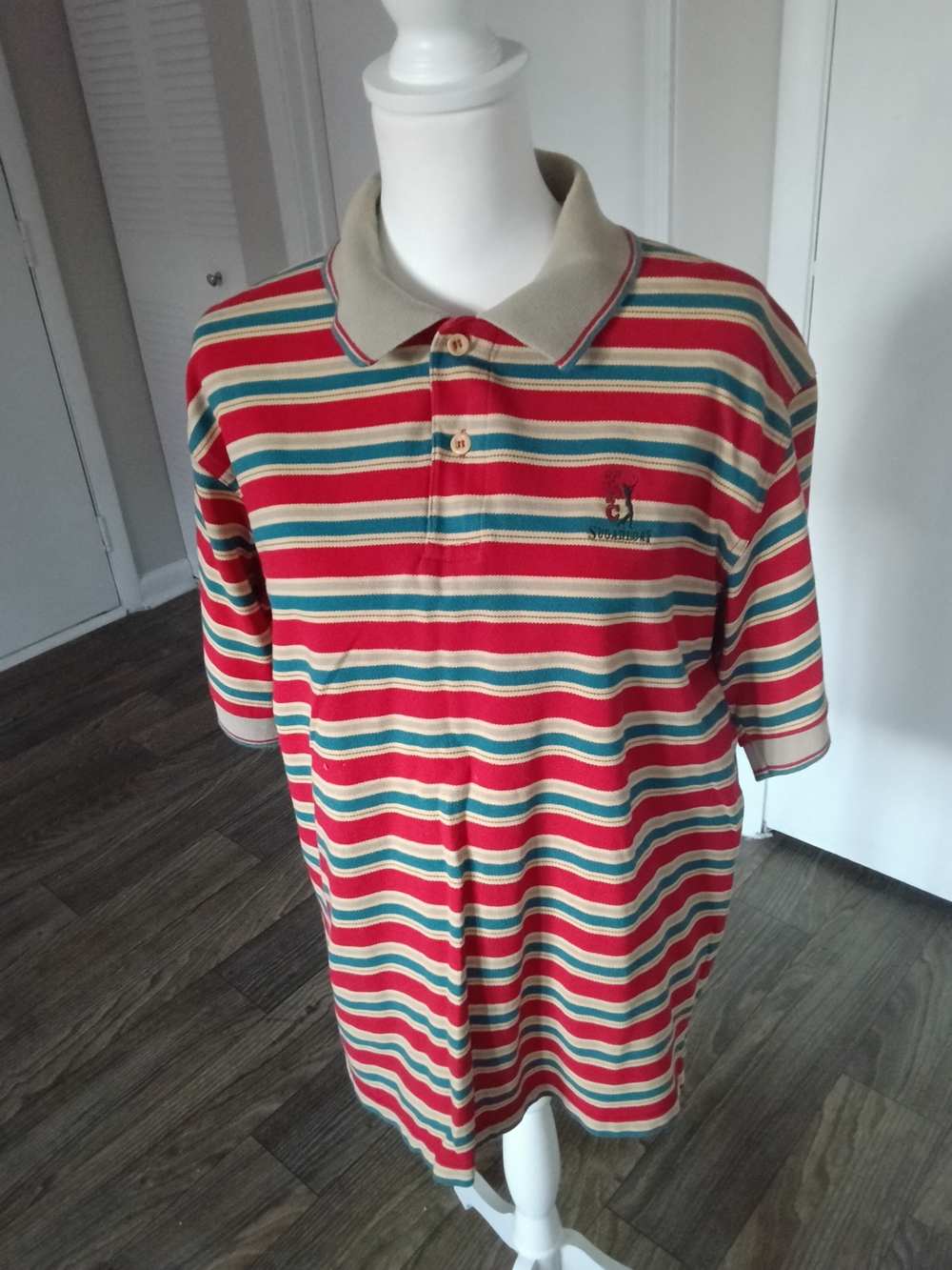 Ashworth Red, Green & Beige Striped Polo - Kids